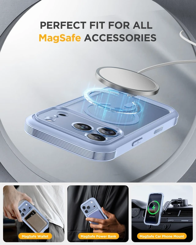 Alt view image 7 of 7 - Miracase for iPhone 18 Pro Max Case Full Body Phone Protection-Glacier Blue | Built-in Screen & Camera Protector | Magnetic with MagSafe | Military DropProof 18 ProMax Bumper with Camera Control