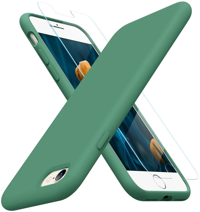 Main image of Miracase Silicone for iPhone SE 2022/SE 2020/7/8 Case,Acacia Green | Ultra Slim Cover with Screen Protector, Soft Microfiber Lining, Multi-Color Premium Silicone Shockproof Phone Case
