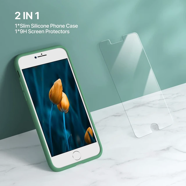 Alt view image 2 of 7 - Miracase Silicone for iPhone SE 2022/SE 2020/7/8 Case,Acacia Green | Ultra Slim Cover with Screen Protector, Soft Microfiber Lining, Multi-Color Premium Silicone Shockproof Phone Case