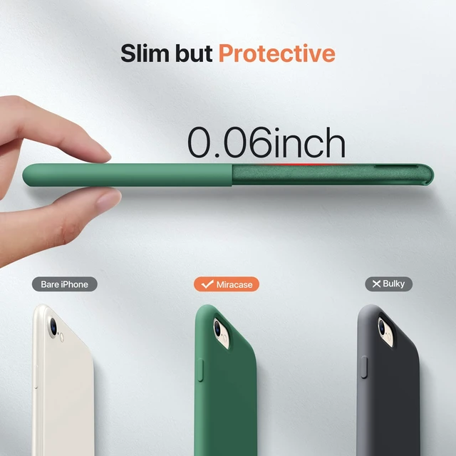 Alt view image 3 of 7 - Miracase Silicone for iPhone SE 2022/SE 2020/7/8 Case,Acacia Green | Ultra Slim Cover with Screen Protector, Soft Microfiber Lining, Multi-Color Premium Silicone Shockproof Phone Case