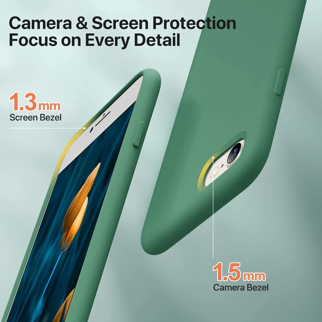 Alt view image 4 of 7 - Miracase Silicone for iPhone SE 2022/SE 2020/7/8 Case,Acacia Green | Ultra Slim Cover with Screen Protector, Soft Microfiber Lining, Multi-Color Premium Silicone Shockproof Phone Case