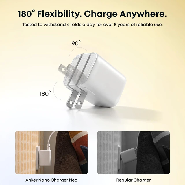 Alt view image 6 of 7 - Anker Nano Charger Neo, Dynamic 45W - 65W USB C Charger Block with 65W Max | Cooler Charging, 180° Foldable Plug, ActiveShield 4.0, Type C Charger, Fast Charging for iPhone 18/17 Pro/Pro Max, MacBook