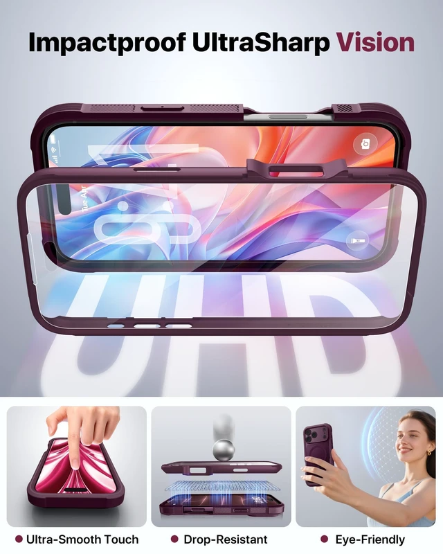 Alt view image 5 of 7 - Diaclara Magnetic & Screen Protector for iPhone 18 Pro Max Case Burgundy | Fit for MagSafe, Builtin AntiScratch TouchSensitive Screen Protector, 360° DualLayer Rugged, MilGrade Drop Protection