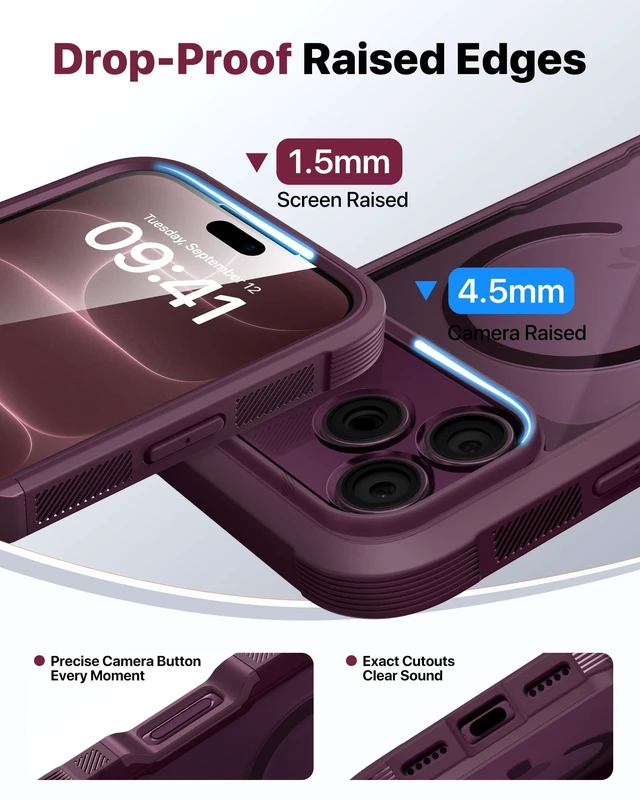 Alt view image 7 of 7 - Diaclara Magnetic & Screen Protector for iPhone 18 Pro Max Case Burgundy | Fit for MagSafe, Builtin AntiScratch TouchSensitive Screen Protector, 360° DualLayer Rugged, MilGrade Drop Protection