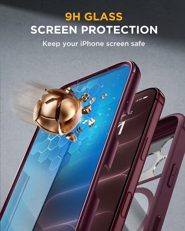 Alt view image 5 of 7 - Miracase Magnetic for iPhone 18 Pro Case 6.3",Full Body Protection,Burgundy | Built-in Glass Screen & Full Camera Protector,Compatible with MagSafe,Military Drop Protection Phone Case with Camera
