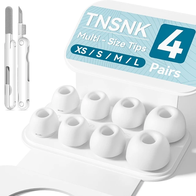 Main image of TNSNK 4 Pairs Replacement Ear Tips for AirPods Pro 1st /2ndWhite | with Noise Reduction Hole,Built-in dust Guard Screen Silicone Ear Tips with Cleaning Pen