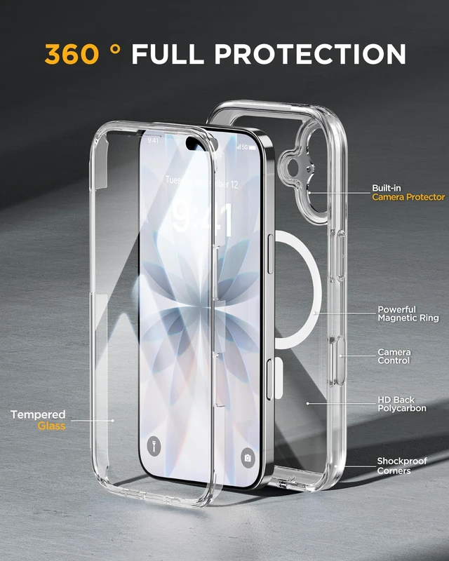 Alt view image 3 of 7 - miracase for iPhone 17 Case 6.3'', Full-Body Military Grade Drop Protection Outdoor Phone case with Built-in Glass Screen &Camera Control,Easy Installation,Compatible with MagSafe,Clear