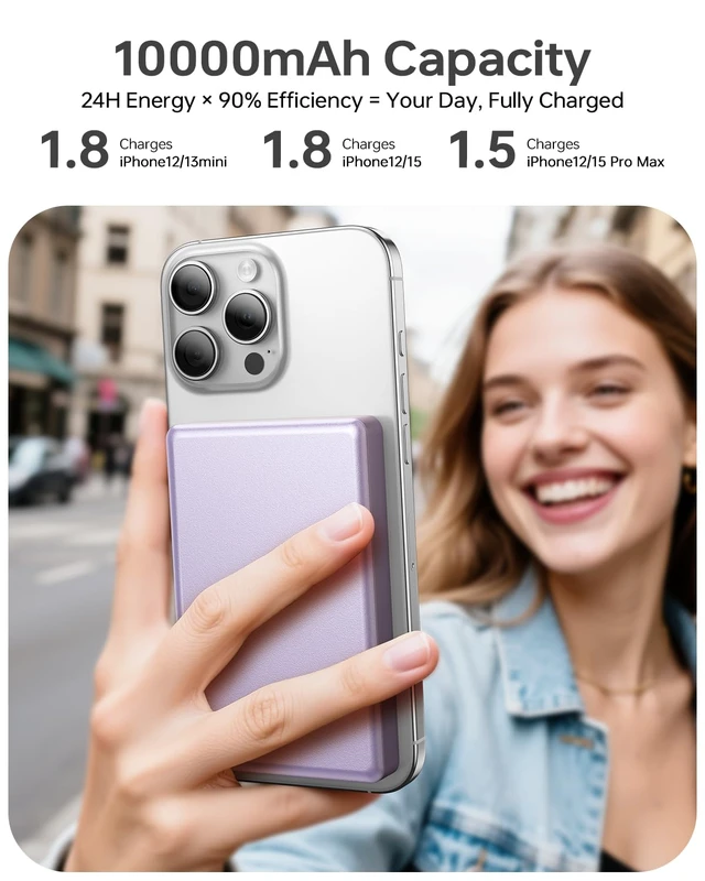 Alt view image 2 of 7 - ULiXWH 10,000mAh for MagSafe Power Bank Ultra-Slim Fast Charging for Travel | Magnetic Wireless Charger with USB-C Cable, Metal-Alloy Portable Battery for iPhone 18/17 Pro Max/17 Pro/Air/16/15/14,
