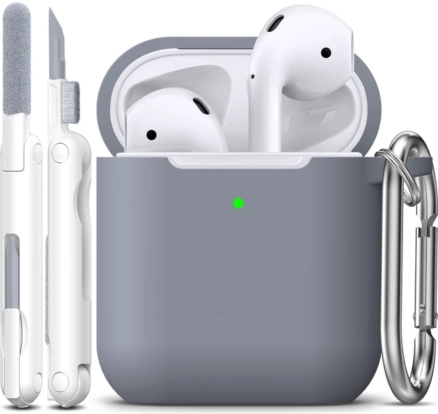 Main image of R-fun for AirPods 2nd/1st Case Silicone Cover, Dark Gray | Compatible with Apple AirPods 2nd/1st (2019/2016) Generation with Keychain & Cleaner Kit, Wireless Charging Compatible