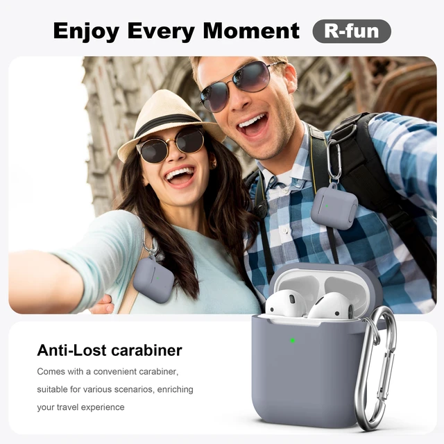 Alt view image 2 of 7 - R-fun for AirPods 2nd/1st Case Silicone Cover, Dark Gray | Compatible with Apple AirPods 2nd/1st (2019/2016) Generation with Keychain & Cleaner Kit, Wireless Charging Compatible
