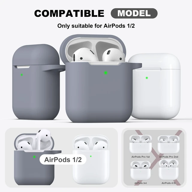 Alt view image 3 of 7 - R-fun for AirPods 2nd/1st Case Silicone Cover, Dark Gray | Compatible with Apple AirPods 2nd/1st (2019/2016) Generation with Keychain & Cleaner Kit, Wireless Charging Compatible