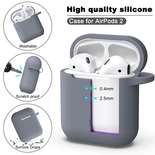 Alt view image 6 of 7 - R-fun for AirPods 2nd/1st Case Silicone Cover, Dark Gray | Compatible with Apple AirPods 2nd/1st (2019/2016) Generation with Keychain & Cleaner Kit, Wireless Charging Compatible