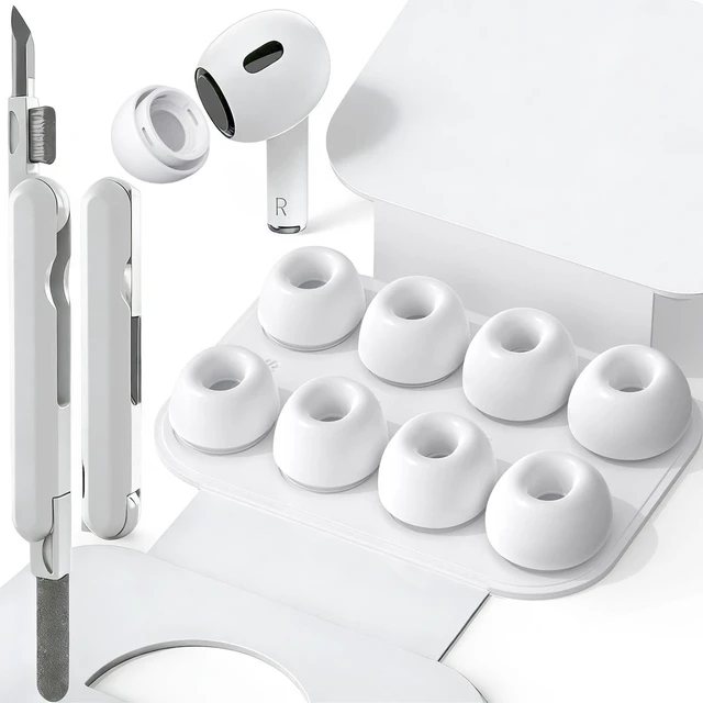 Main image of SIXFU 4 Sizes of Ear Tip Replacement Compatible with AirPod Pro and AirPods Pro 2 Ear Tips with Portable Storage Box & Cleaning Kit, Noise Reduction Hole & Dense Dust Guard Screen(XS/S/M/L)-White
