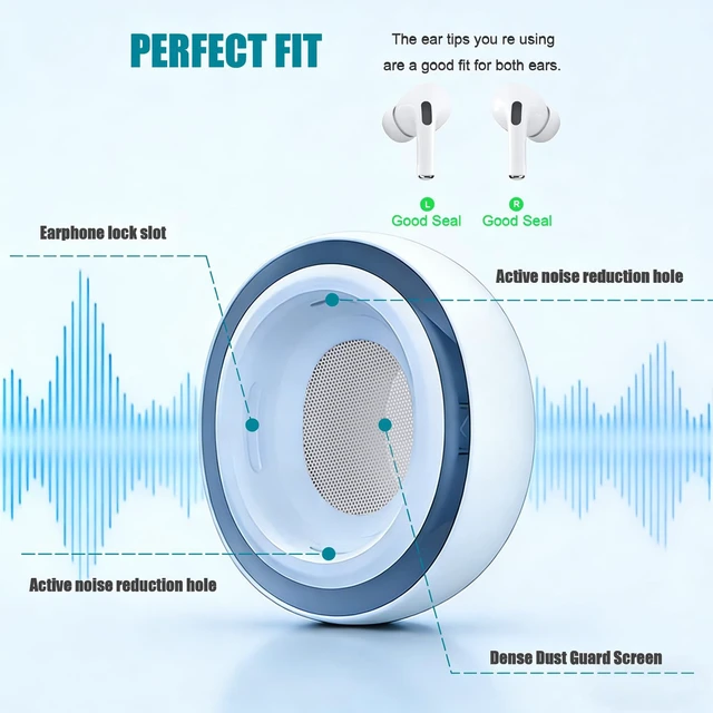 Alt view image 4 of 7 - SIXFU 4 Sizes of Ear Tip Replacement Compatible with AirPod Pro and AirPods Pro 2 Ear Tips with Portable Storage Box & Cleaning Kit, Noise Reduction Hole & Dense Dust Guard Screen(XS/S/M/L)-White
