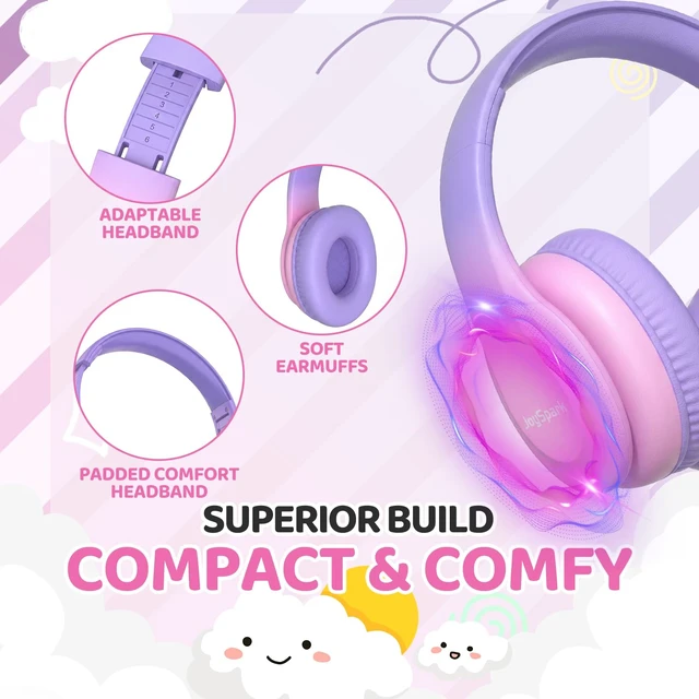 Alt view image 3 of 7 - JoySpark Kids Headphones for School Toddler, 3.5mm Jack, Gradient Pink | Foldable 85dBA Volume Limiter, Adjustable, Stereo Sound, Kids Wired Headphones Over-Ear for Boys Girls Entertainment Travel