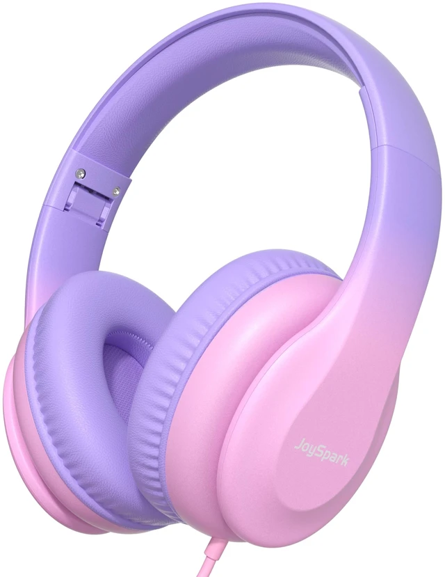 Main image of JoySpark Kids Headphones for School Toddler, 3.5mm Jack, Gradient Pink | Foldable 85dBA Volume Limiter, Adjustable, Stereo Sound, Kids Wired Headphones Over-Ear for Boys Girls Entertainment Travel