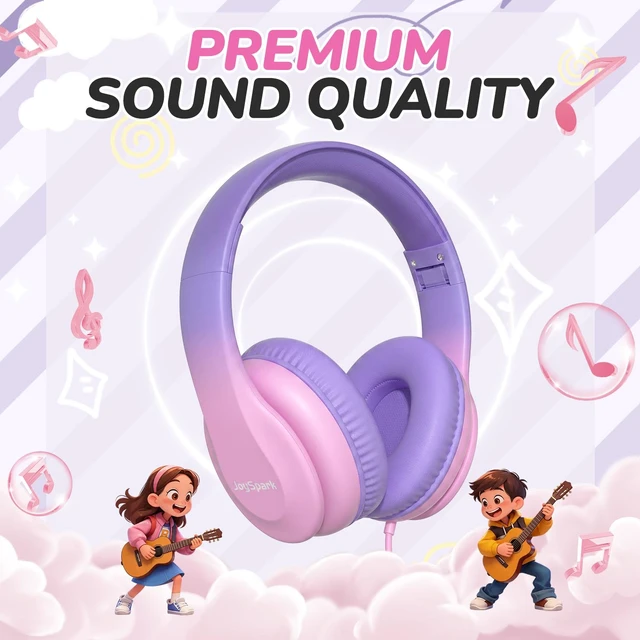 Alt view image 7 of 7 - JoySpark Kids Headphones for School Toddler, 3.5mm Jack, Gradient Pink | Foldable 85dBA Volume Limiter, Adjustable, Stereo Sound, Kids Wired Headphones Over-Ear for Boys Girls Entertainment Travel
