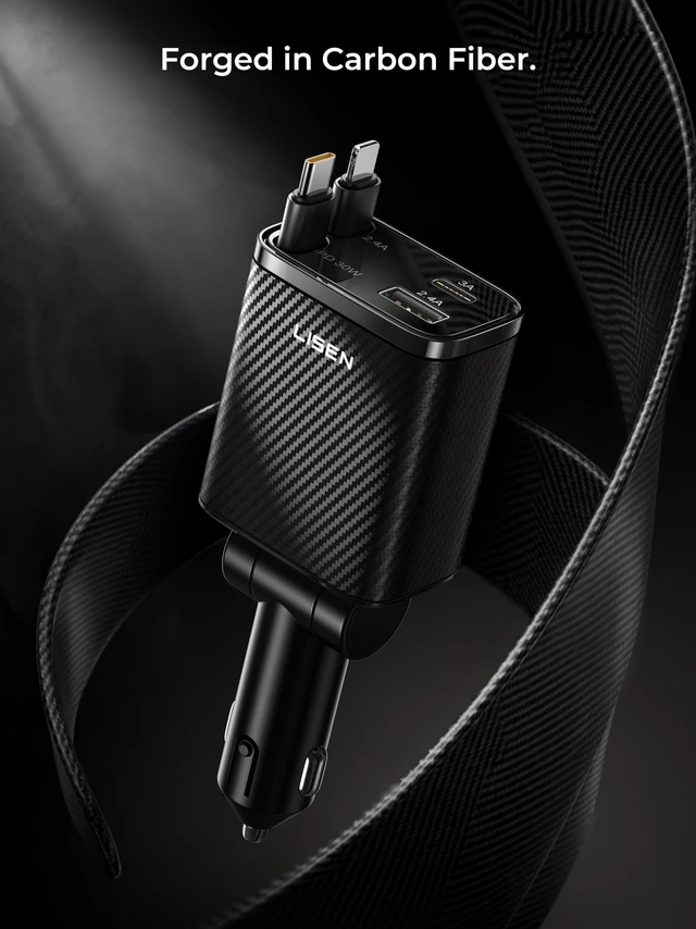 Alt view image 2 of 7 - LISEN Retractable Car Charger, 84W Car Charger USB C Fast Charger Adapter, Car Accessories for Men Women, Gifts for Fathers Day for Men Dad Husband, for iPhone 17 16 15 14 13 12 Pro Max, Carbon-Black