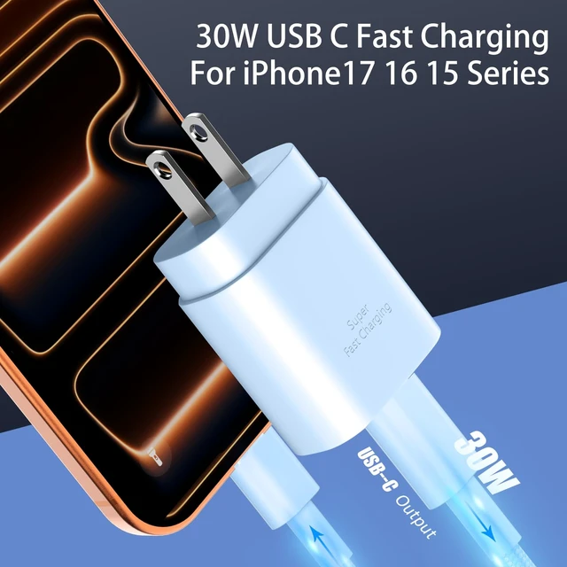 Alt view image 2 of 5 - Phone 16 15 Charger Fast Charging,30W Type C Chargers USB C Charge Block with 2 Pack 10FT USB C Cable Nylon Braided for Phones 16/16 Plus/16 Pro/16 Pro Max/Phone 15/15 Pro Max/Pad Pro/AirPods,Blue