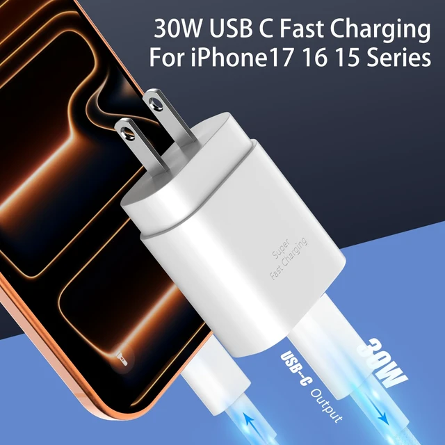 Alt view image 2 of 6 - Phone 16 15 Charger Fast Charging,30W Type C Chargers USB C Charge Block with 2 Pack 10FT USB C Cable Nylon Braided for Phones 16/16 Plus/16 Pro/16 Pro Max/Phone 15/15 Pro Max/Pad Pro/AirPods,White