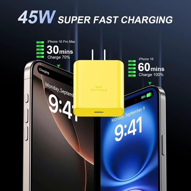 Alt view image 2 of 7 - Phone 18 17 Pro Max Charger Fast Charging 45W USBC Phone Duo Fast Charger | New iPhone Super Fast Charger with 10 FT Long Type C Fast Charging Cable Cord for iPhone 18 Pro Max/Pro/Duo/17/16/Pro Max/