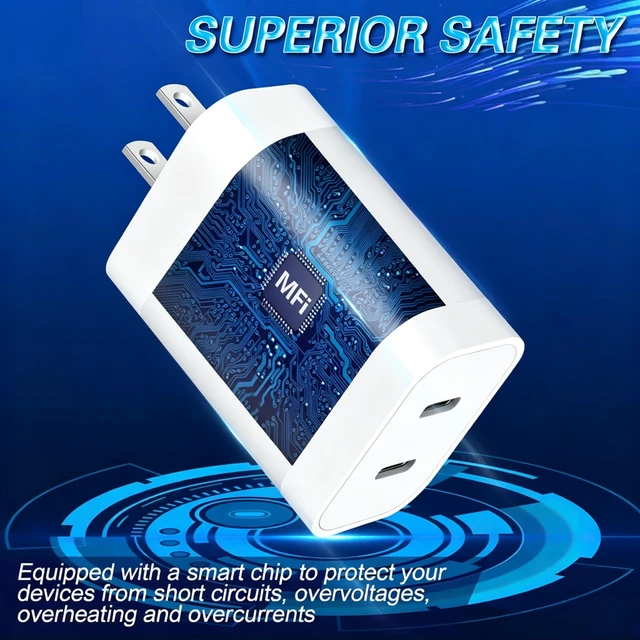Alt view image 3 of 6 - iPhone 14 Super Fast Charger,Dual Port USB C Charger,iPhone Charger Fast Charging Block,Quick Apple USB C Wall Adapter Plug,2Pack Type C Lightning Cable For iPhone 14/13/12/11/ProMax/MiNi/XR/SE/8 Plus