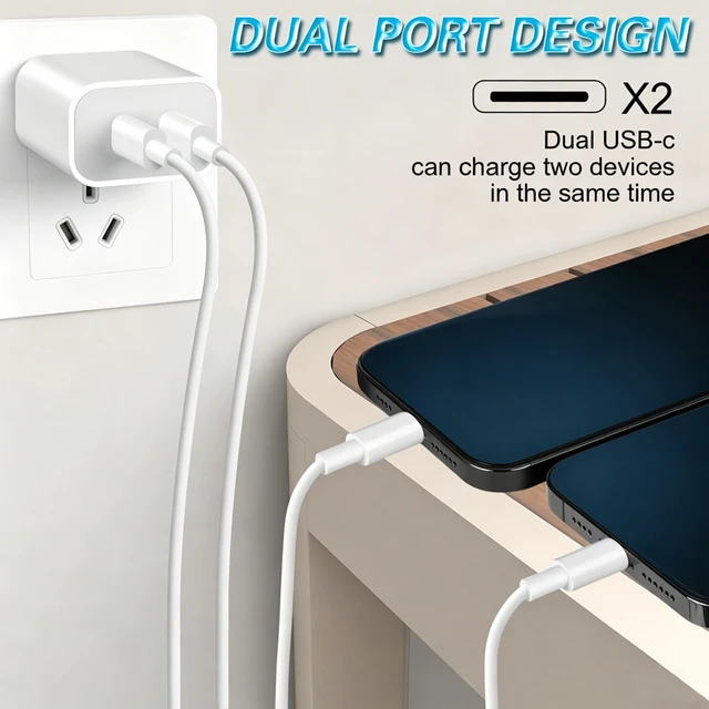 Alt view image 4 of 6 - iPhone 14 Super Fast Charger,Dual Port USB C Charger,iPhone Charger Fast Charging Block,Quick Apple USB C Wall Adapter Plug,2Pack Type C Lightning Cable For iPhone 14/13/12/11/ProMax/MiNi/XR/SE/8 Plus