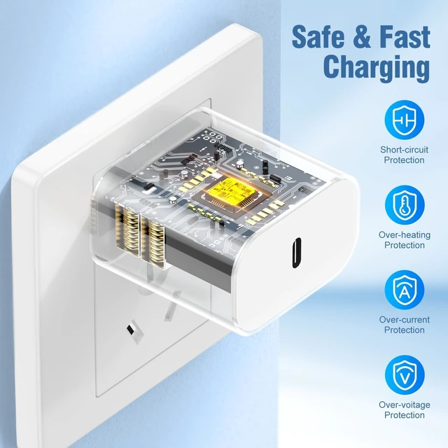 Alt view image 5 of 7 - Air-Pods Pro 3 Fast Charger,AirPod Charger Fast Charging USB C Wall Chargers Block Plug&Type C to C Cable Cord for AirPod Pro 3rd/2nd,Air-Pods 4,AirPod Max 2(2026),iPhone 17 Pro Max/Air/16/15