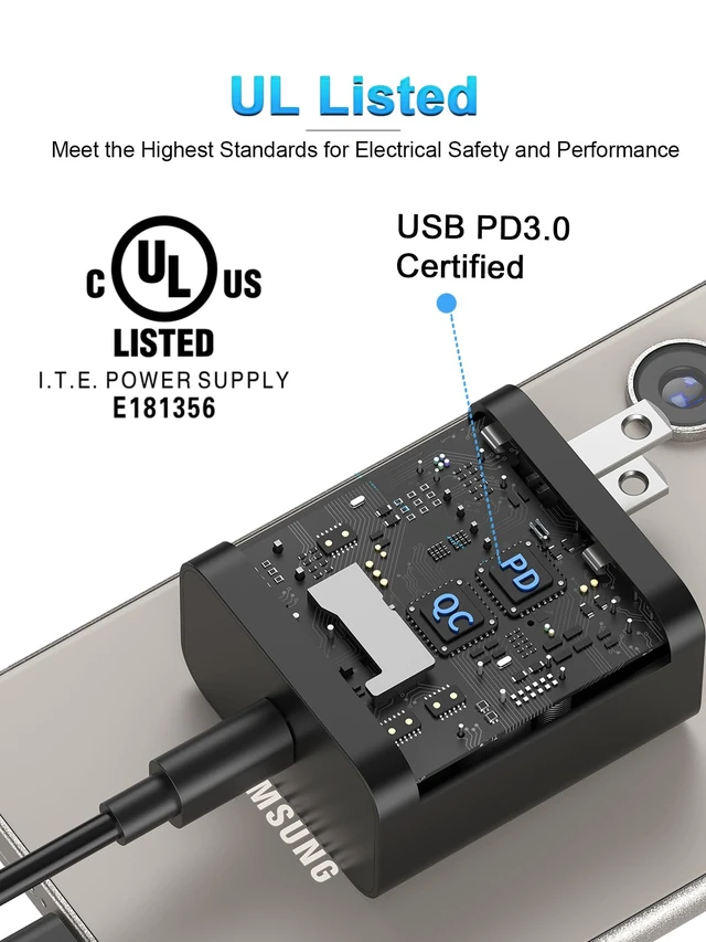 Alt view image 7 of 7 - 45W Super Fast Charger Type C, USB C Charger Block PD Fast Charging with 5A USB-C Cable for Galaxy S25 Ultra /S25+ /S24 Ultra, iPhone 17/16 /15 Pro, Pro Max, Plus, iPad, UL Listed