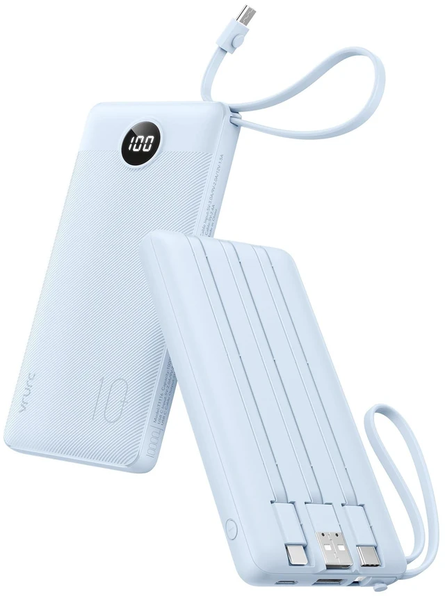 Main image of Portable Phone Charger, Built in 4 Cables USB C Power Bank 10000mAh | Flight-Safe Travel Portable Charger, Lighewight Slim External Battery 5 Outputs for iPhone 17/16/15, Samsung,Android-(1 Pack)