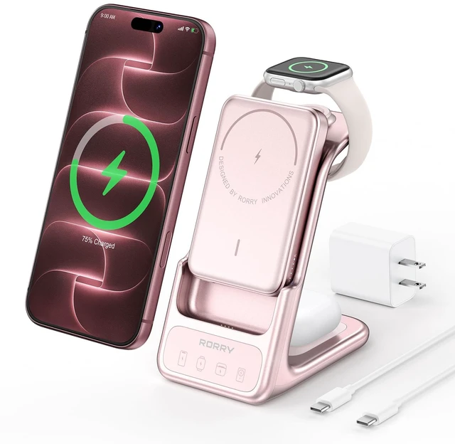 Main image of RORRY AuraDock Charging Station for Apple,10000mAh Detachable Power Bank | 3 in 1 for Magsafe Charger, 30W PD Wireless Magnetic Charging Station for iPhone, Apple Watch, AirPods