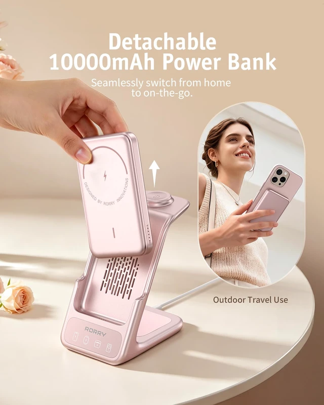 Alt view image 3 of 7 - RORRY AuraDock Charging Station for Apple,10000mAh Detachable Power Bank | 3 in 1 for Magsafe Charger, 30W PD Wireless Magnetic Charging Station for iPhone, Apple Watch, AirPods