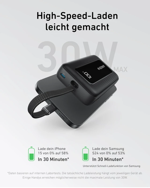 Alt view image 3 of 7 - Anker Zolo Power Bank,20,000mAh 30W Portable Charger with Built-in USB-C