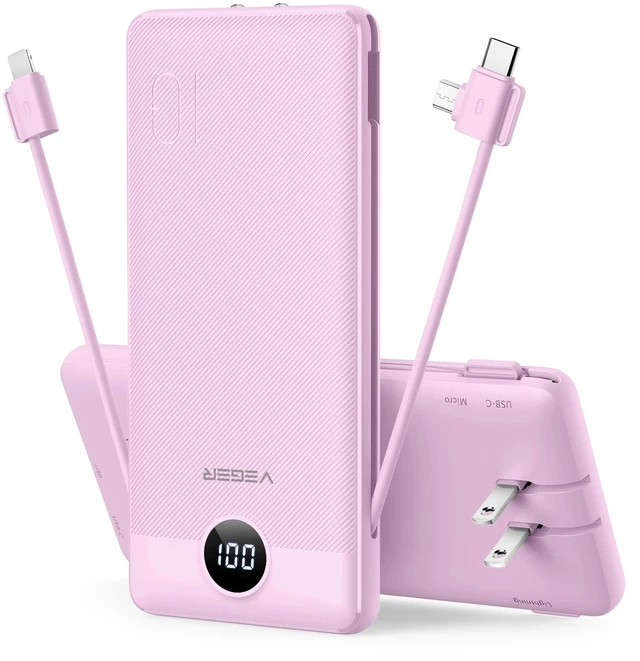 Main image of Portable Charger for iPhone, Power Bank Built in Cables and Wall Plug | 10000mAh,Ultra Slim&Compact,5 Outputs,LED Display,Power Bank for iPhone,Samsung,Travel Essentials for Camping Cruise Business