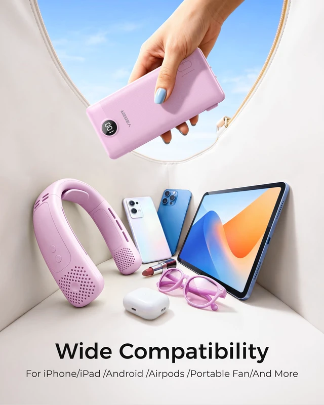 Alt view image 4 of 7 - Portable Charger for iPhone, Power Bank Built in Cables and Wall Plug | 10000mAh,Ultra Slim&Compact,5 Outputs,LED Display,Power Bank for iPhone,Samsung,Travel Essentials for Camping Cruise Business