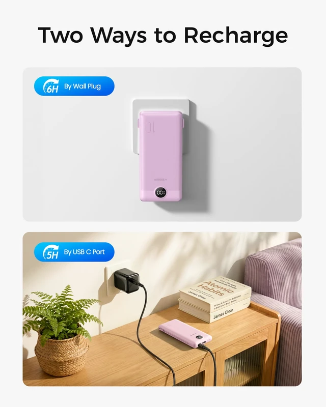 Alt view image 5 of 7 - Portable Charger for iPhone, Power Bank Built in Cables and Wall Plug | 10000mAh,Ultra Slim&Compact,5 Outputs,LED Display,Power Bank for iPhone,Samsung,Travel Essentials for Camping Cruise Business