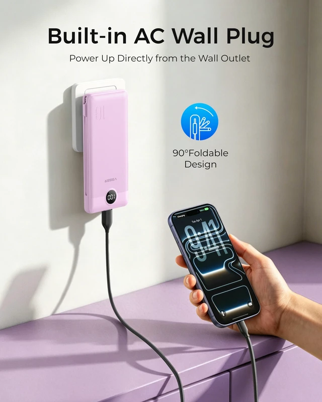 Alt view image 2 of 7 - Portable Charger for iPhone, Power Bank Built in Cables and Wall Plug | 10000mAh,Ultra Slim&Compact,5 Outputs,LED Display,Power Bank for iPhone,Samsung,Travel Essentials for Camping Cruise Business