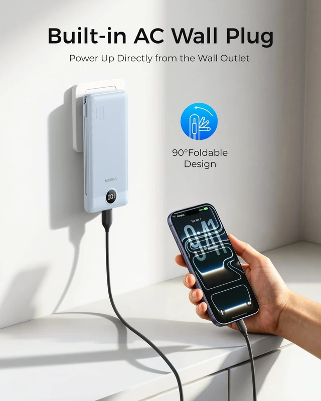 Alt view image 2 of 7 - Portable Charger for iPhone, Power Bank Built in Cables and Wall Plug | 10000mAh,Ultra Slim&Compact,5 Outputs,LED Display,Power Bank for iPhone,Samsung,Travel Essentials for Camping Cruise Business