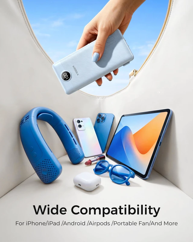 Alt view image 4 of 7 - Portable Charger for iPhone, Power Bank Built in Cables and Wall Plug | 10000mAh,Ultra Slim&Compact,5 Outputs,LED Display,Power Bank for iPhone,Samsung,Travel Essentials for Camping Cruise Business