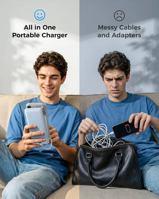 Alt view image 6 of 7 - Portable Charger for iPhone, Power Bank Built in Cables and Wall Plug | 10000mAh,Ultra Slim&Compact,5 Outputs,LED Display,Power Bank for iPhone,Samsung,Travel Essentials for Camping Cruise Business