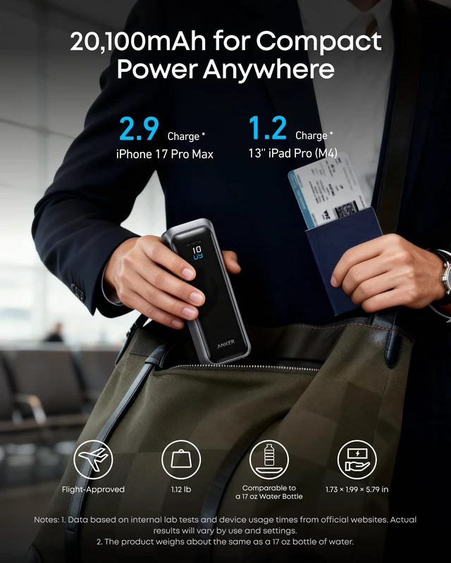 Alt view image 3 of 7 - Anker Prime Power Bank, 20,100mAh 3-Port Portable Charger | 220W Max Output, Two-Way Charging, TSA-Approved, App Control, for MacBook, iPhone 17 / 16 Series (Base Not Included)