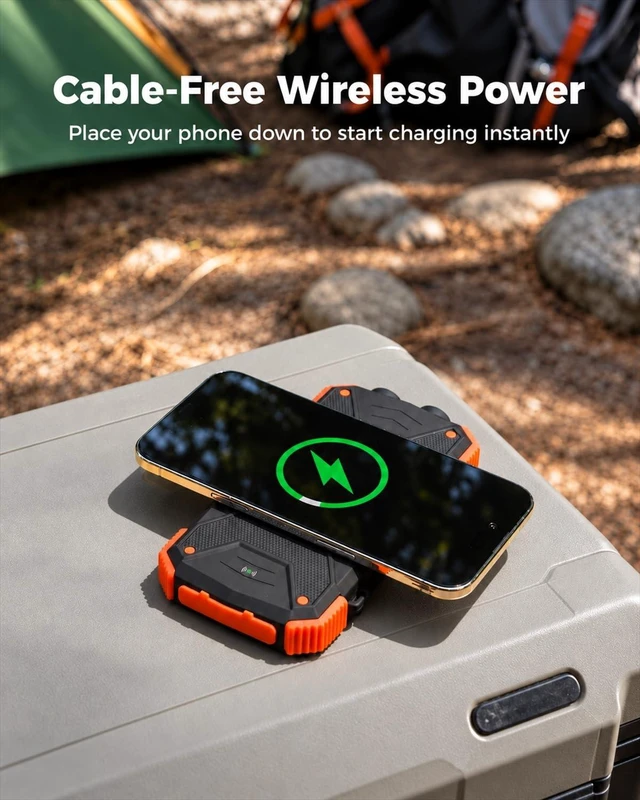 Alt view image 2 of 7 - BLAVOR Solar Power Bank 10,000mAh Portable Wireless Charger for Cell Phones | 20W USB-C battery pack, battery bank, IPX5 waterproof, 2 flashlights, camping essentials, hiking gear, emergency solar