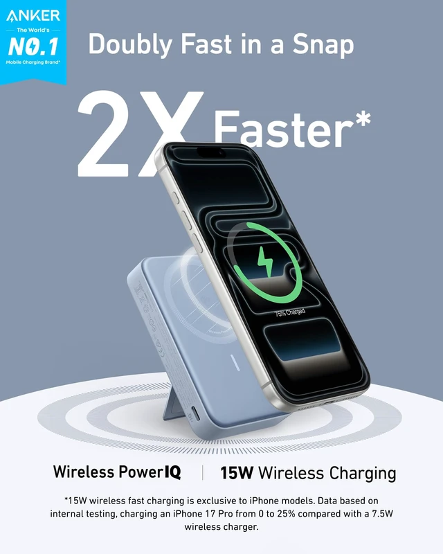 Alt view image 2 of 6 - Anker MagGo Power Bank, 10,000mAh Qi2-Certified 15W Max Portable Charger | Fast MagSafe-Compatible Battery Pack, Smart Display, Foldable Stand, for iPhone 16 / 15 / 14 / 13 Only (USB-C Cable Included)