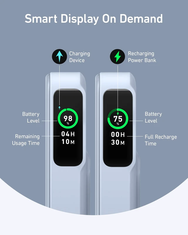 Alt view image 3 of 6 - Anker MagGo Power Bank, 10,000mAh Qi2-Certified 15W Max Portable Charger | Fast MagSafe-Compatible Battery Pack, Smart Display, Foldable Stand, for iPhone 16 / 15 / 14 / 13 Only (USB-C Cable Included)