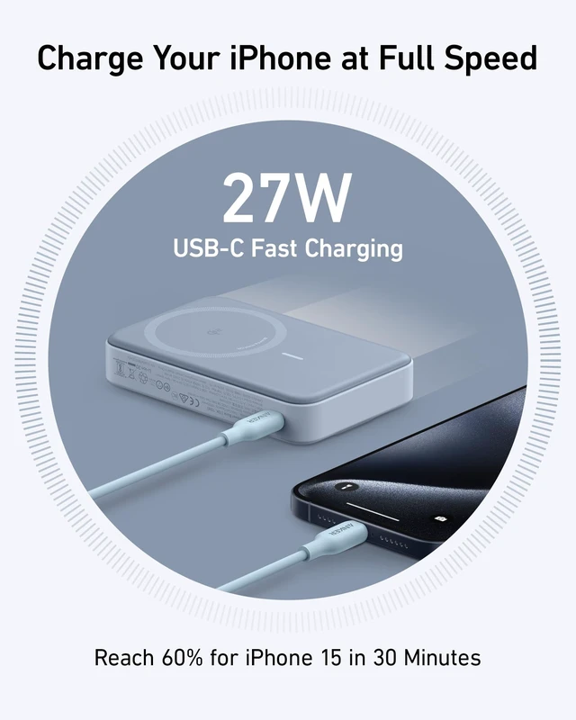 Alt view image 5 of 6 - Anker MagGo Power Bank, 10,000mAh Qi2-Certified 15W Max Portable Charger | Fast MagSafe-Compatible Battery Pack, Smart Display, Foldable Stand, for iPhone 16 / 15 / 14 / 13 Only (USB-C Cable Included)