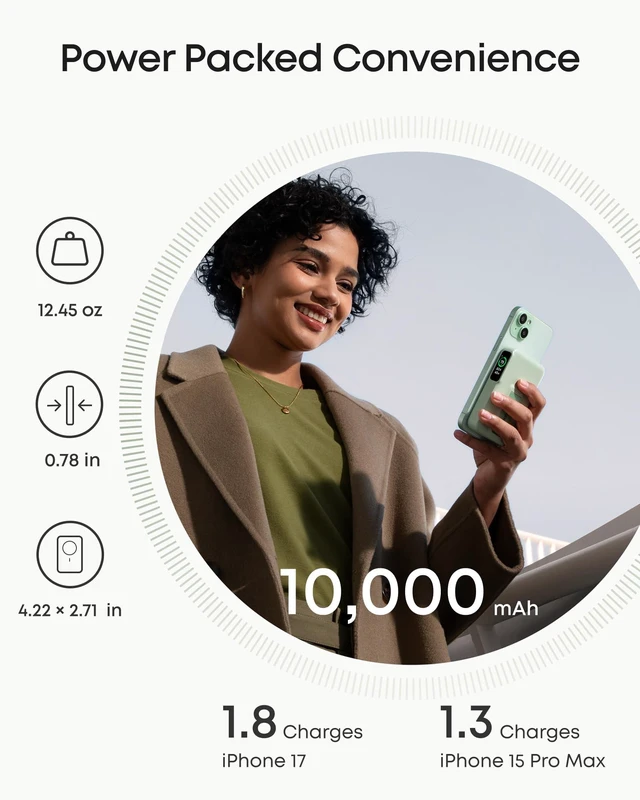 Alt view image 4 of 6 - Anker MagGo Power Bank, 10,000mAh Qi2-Certified 15W Max Portable Charger | Fast MagSafe-Compatible Battery Pack, Smart Display, Foldable Stand, for iPhone 16 / 15 / 14 / 13 Only (USB-C Cable Included)