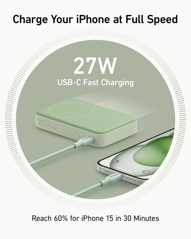 Alt view image 5 of 6 - Anker MagGo Power Bank, 10,000mAh Qi2-Certified 15W Max Portable Charger | Fast MagSafe-Compatible Battery Pack, Smart Display, Foldable Stand, for iPhone 16 / 15 / 14 / 13 Only (USB-C Cable Included)