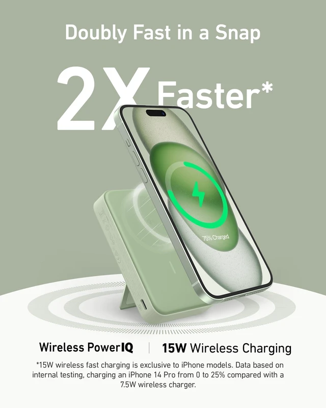 Alt view image 2 of 6 - Anker MagGo Power Bank, 10,000mAh Qi2-Certified 15W Max Portable Charger | Fast MagSafe-Compatible Battery Pack, Smart Display, Foldable Stand, for iPhone 16 / 15 / 14 / 13 Only (USB-C Cable Included)
