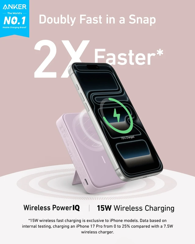Alt view image 2 of 6 - Anker MagGo Power Bank, 10,000mAh Qi2-Certified 15W Max Portable Charger | Fast MagSafe-Compatible Battery Pack, Smart Display, Foldable Stand, for iPhone 16 / 15 / 14 / 13 Only (USB-C Cable Included)