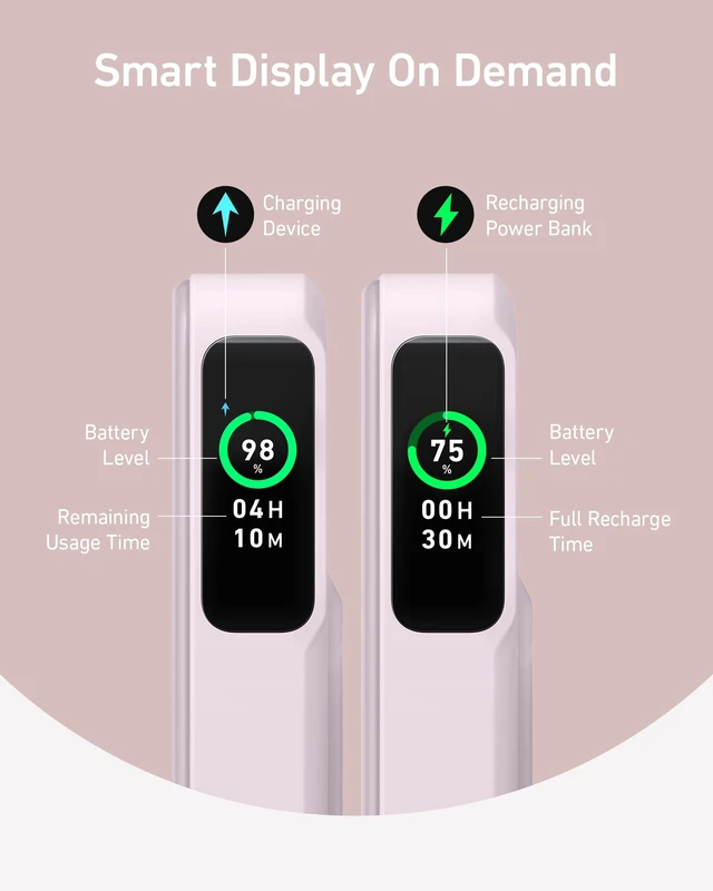 Alt view image 3 of 6 - Anker MagGo Power Bank, 10,000mAh Qi2-Certified 15W Max Portable Charger | Fast MagSafe-Compatible Battery Pack, Smart Display, Foldable Stand, for iPhone 16 / 15 / 14 / 13 Only (USB-C Cable Included)